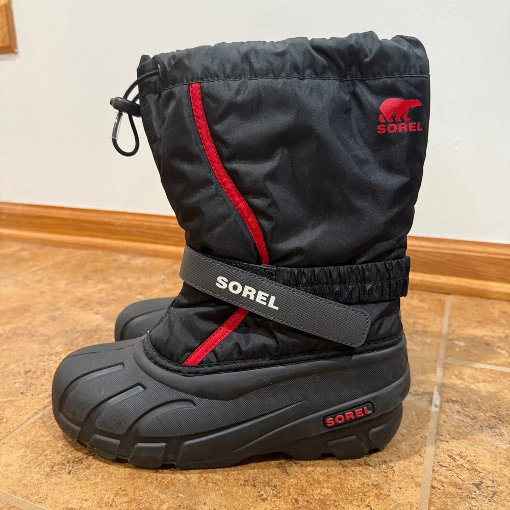 Sorel Flurry Insulated Snow Boots Youth Size 6 Waterproof Winter Black Outdoor